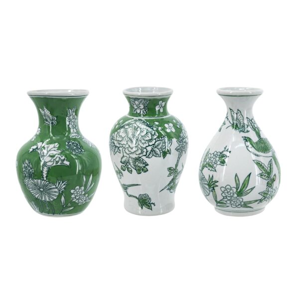 Artekko Melania Διακοσμητικά Βάζα Πορσελάνης σε Άσπρο με Πράσινο (10x10x15.5)cm 3pcs