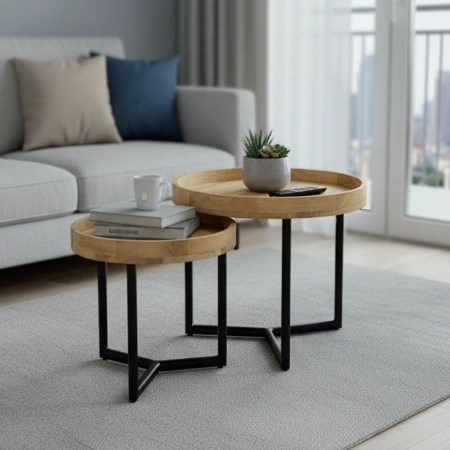 Τραπέζι σαλονιού Kelly σετ 2τεμ  μασίφ ξύλο φυσικό-μαύρο