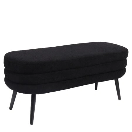 Παγκάκι Ottoman ArteLibre TONDO Μαύρο Ύφασμα Teddy/Μέταλλο 42x112x44cm