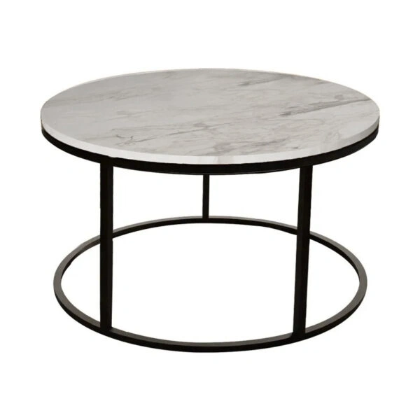 Τραπέζι σαλονιού Sikele  λευκή όψη μαρμάρου και μαύρα μεταλλικά πόδια Φ60x40εκ