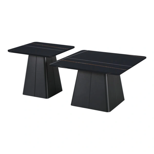 Τραπέζια σαλονιού Square  σετ 2 τεμ μέταλλο-sintered stone σε μαύρο μαρμάρου