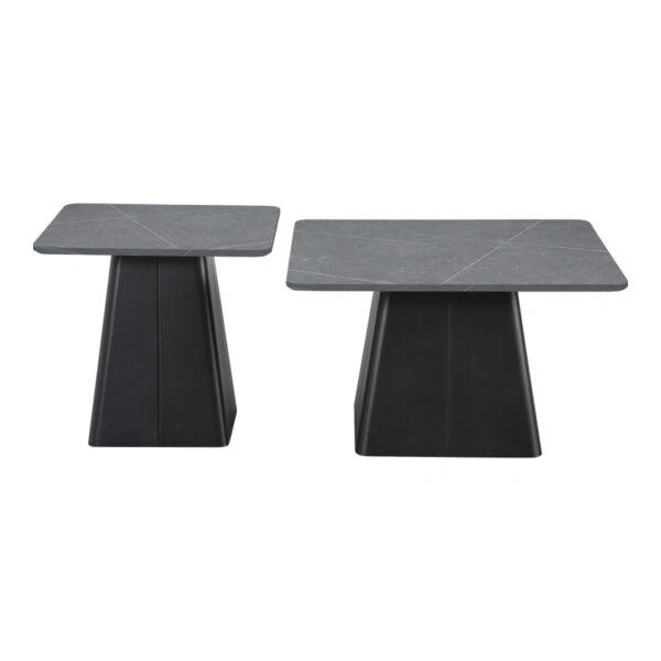 Τραπέζια σαλονιού Square  σετ 2 τεμ βάση μέταλλο σε μαύρη-sintered stone σε γκρι μαρμάρου