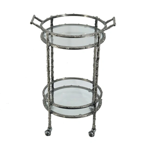 Artekko Cart Twig Ασημί Μεταλλικό Βοηθητικό Τρόλεϊ Μπαρ με 2 Επίπεδα (41x51x76)cm
