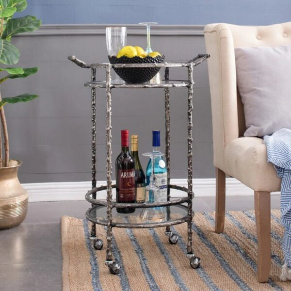 Artekko Cart Twig Ασημί Μεταλλικό Βοηθητικό Τρόλεϊ Μπαρ με 2 Επίπεδα (41x51x76)cm