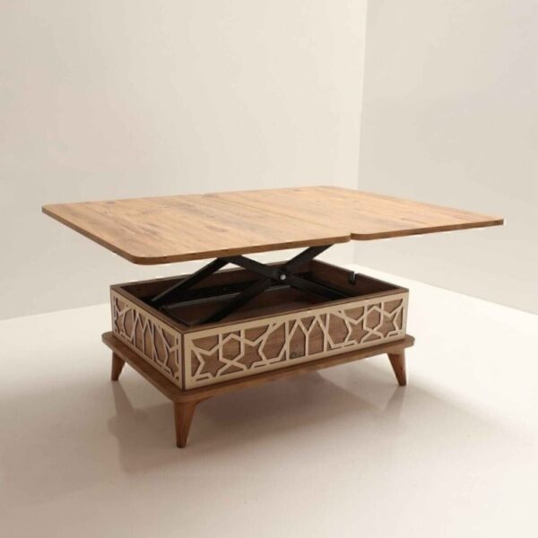 Ada Τραπέζι Σαλονιού Επεκτεινόμενο σε Τραπεζαρία MDF/Μέταλλο Καφέ/Μπεζ (90x60x38)cm (120x90x70)cm