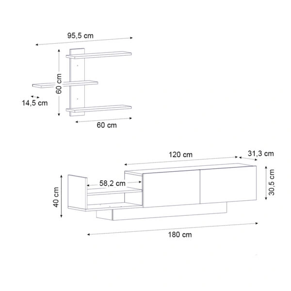 Σύνθεση τηλεόρασης Egemen από μελαμίνη χρώμα λευκό 180x32x40εκ.
