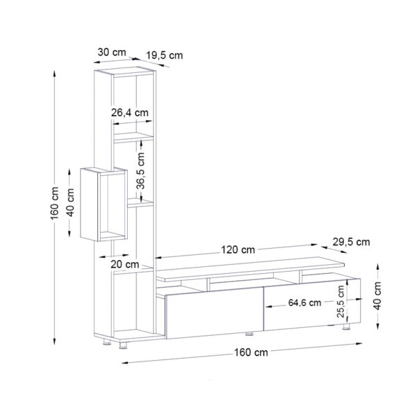 Σύνθεση τηλεόρασης Tulip  από μελαμίνη χρώμα λευκό 160x29,5x160εκ.