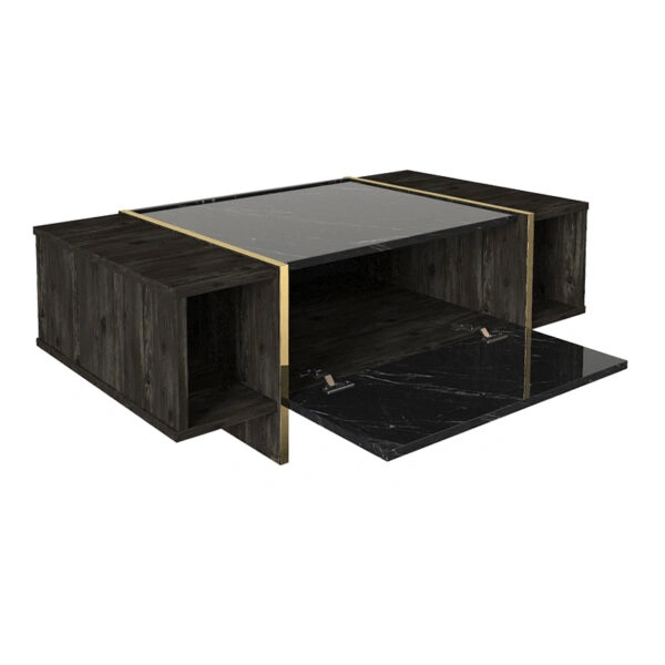 Τραπεζάκι σαλονιού Veyron  από μελαμίνη χρώμα μαύρο rebab - μαύρο εφέ μαρμάρου 104x60x37,3εκ.