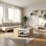 Τραπεζάκι σαλονιού Marbel Megapap χρώμα sapphire oak - λευκό εφέ μαρμάρου 75x75x40εκ.