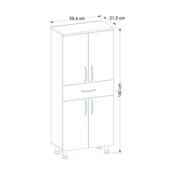 Ντουλάπι κουζίνας - μπάνιου Montana  από μελαμίνη χρώμα λευκό 59,4x31,5x140εκ.