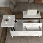 Τραπεζάκι σαλονιού Roy Megapap με σερβιτόρο χρώμα λευκό εφέ μαρμάρου 121x69x40εκ.