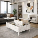 Τραπεζάκι σαλονιού Roy Megapap με σερβιτόρο χρώμα λευκό εφέ μαρμάρου 121x69x40εκ.