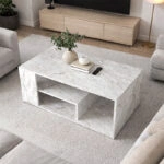 Τραπεζάκι σαλονιού Abdera Megapap χρώμα λευκό εφέ μαρμάρου 110x60x42εκ.