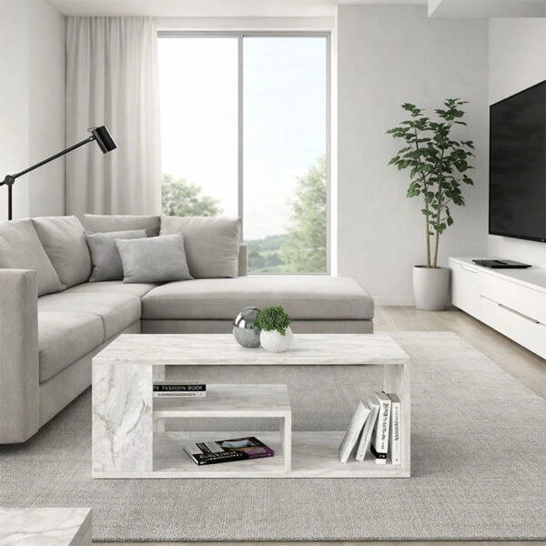 Τραπεζάκι σαλονιού Abdera Megapap χρώμα λευκό εφέ μαρμάρου 110x60x42εκ.