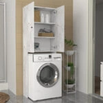 Έπιπλο πλυντηρίου Romme Megapap χρώμα λευκό εφέ μαρμάρου 65x27,1x180εκ.