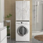 Έπιπλο πλυντηρίου Romme Megapap χρώμα λευκό εφέ μαρμάρου 65x27,1x180εκ.