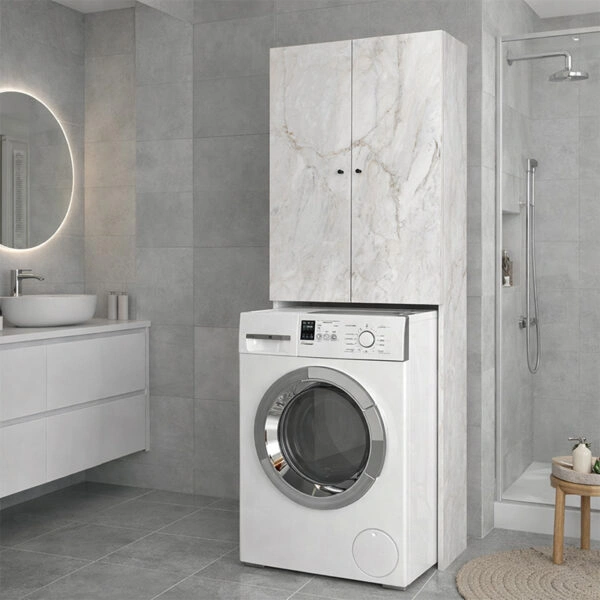 Έπιπλο πλυντηρίου Romme Megapap χρώμα λευκό εφέ μαρμάρου 65x27,1x180εκ.