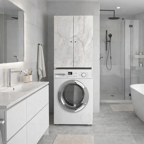 Έπιπλο πλυντηρίου Romme Megapap χρώμα λευκό εφέ μαρμάρου 65x27,1x180εκ.