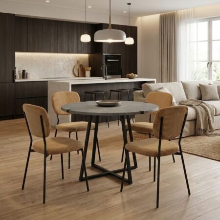 Σετ τραπεζαρία 5τμχ Rubes - Kevin Megapap χρώμα γκρι σκυροδέματος - μουσταρδί Ø100x78εκ.