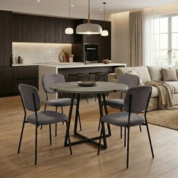 Σετ τραπεζαρία 5τμχ Rubes - Kevin Megapap χρώμα γκρι σκυροδέματος - ανθρακί Ø100x78εκ.