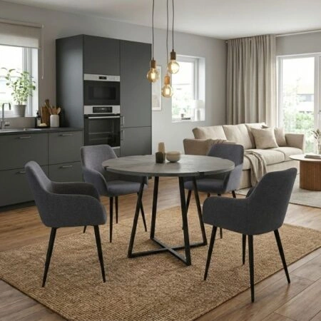 Σετ τραπεζαρία 5τμχ Rubes - Monica Megapap χρώμα γκρι σκυροδέματος - γκρι Ø100x78εκ.