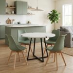 Σετ τραπεζαρία 5τμχ Rubes - Viva Megapap χρώμα λευκό - φυστικί Ø100x78εκ.