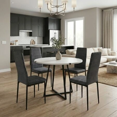 Σετ τραπεζαρία 5τμχ Rubes - Rosa Megapap χρώμα λευκό - γκρι Ø100x78εκ.