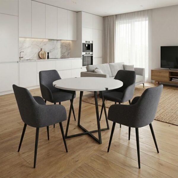 Σετ τραπεζαρία 5τμχ Rubes - Monica Megapap χρώμα λευκό - γκρι Ø100x78εκ.