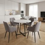 Σετ τραπεζαρία 5τμχ Rubes - Monica Megapap χρώμα λευκό - ανοιχτό μπεζ Ø100x78εκ.