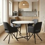 Σετ τραπεζαρία 5τμχ Rubes - Gabriel Megapap χρώμα λευκό - γκρι Ø100x78εκ.