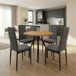 Σετ τραπεζαρία 5τμχ Roma - Rosa Megapap χρώμα pine oak - γκρι Ø80x75εκ.