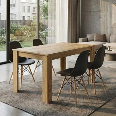 Σετ τραπεζαρία 5τμχ Darlen - Nova Megapap χρώμα sapphire oak - μαύρο 125x72x74εκ.