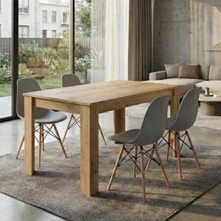 Σετ τραπεζαρία 5τμχ Darlen - Nova Megapap χρώμα sapphire oak - γκρι 125x72x74εκ.
