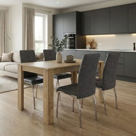 Σετ τραπεζαρία 5τμχ Darlen - Alma Megapap χρώμα sapphire oak - γκρι 125x72x74εκ.