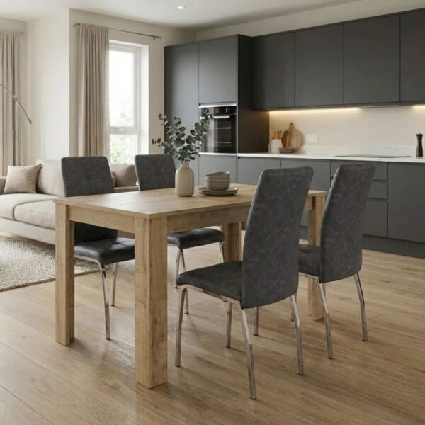 Σετ τραπεζαρία 5τμχ Darlen - Alma Megapap χρώμα sapphire oak - γκρι 125x72x74εκ.