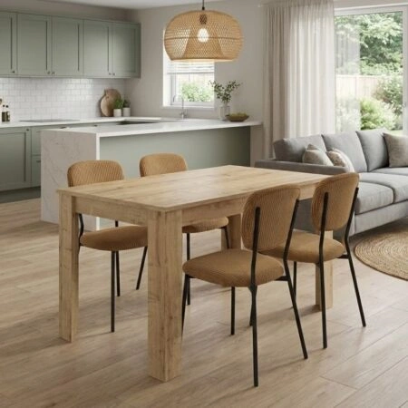 Σετ τραπεζαρία 5τμχ Darlen - Kevin Megapap χρώμα sapphire oak - μουσταρδί 125x72x74εκ.