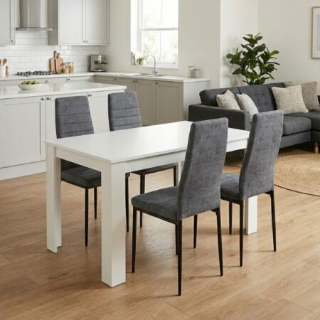 Σετ τραπεζαρία 5τμχ Darlen - Rosa Megapap χρώμα λευκό - γκρι 125x72x74εκ.