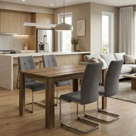 Σετ τραπεζαρία 5τμχ Darlen - Laura Megapap χρώμα καρυδί - γκρι 125x72x74εκ.