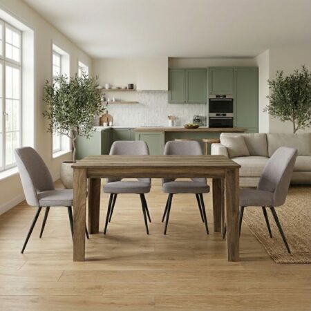 Σετ τραπεζαρία 5τμχ Darlen - Christy Megapap χρώμα καρυδί - ανοιχτό μπεζ 125x72x74εκ.