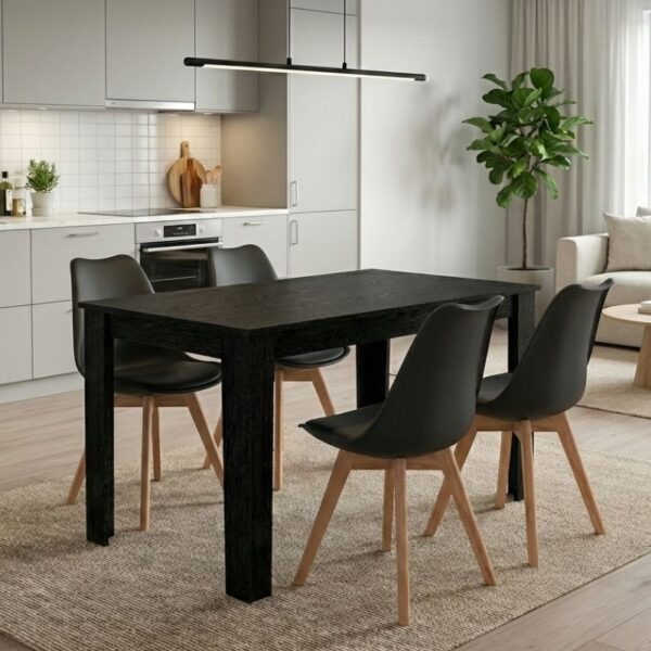 Σετ τραπεζαρία 5τμχ Darlen - Viva Megapap χρώμα sencron black - μαύρο 125x72x74εκ.