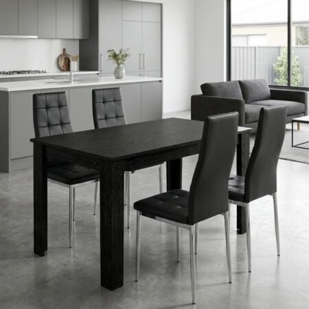 Σετ τραπεζαρία 5τμχ Darlen - Rosa Megapap χρώμα sencron black - μαύρο/χρωμίου πόδι 125x72x74εκ.