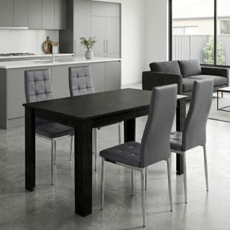 Σετ τραπεζαρία 5τμχ Darlen - Rosa Megapap χρώμα sencron black - γκρι/χρωμίου πόδι 125x72x74εκ.