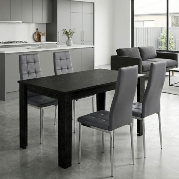 Σετ τραπεζαρία 5τμχ Darlen - Rosa Megapap χρώμα sencron black - γκρι/χρωμίου πόδι 125x72x74εκ.