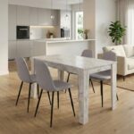 Σετ τραπεζαρία 5τμχ Darlen - Iris Megapap χρώμα λευκό εφέ μαρμάρου - ανοιχτό μπεζ 125x72x74εκ.