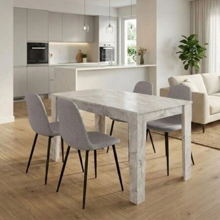 Σετ τραπεζαρία 5τμχ Darlen - Iris Megapap χρώμα λευκό εφέ μαρμάρου - ανοιχτό μπεζ 125x72x74εκ.