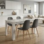 Σετ τραπεζαρία 5τμχ Darlen - Iris Megapap χρώμα λευκό εφέ μαρμάρου - γκρι/φυσικό πόδι 125x72x74εκ.