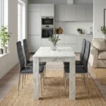 Σετ τραπεζαρία 5τμχ Darlen - Rosa Megapap χρώμα λευκό εφέ μαρμάρου - γκρι/χρωμίου πόδι 125x72x74εκ.