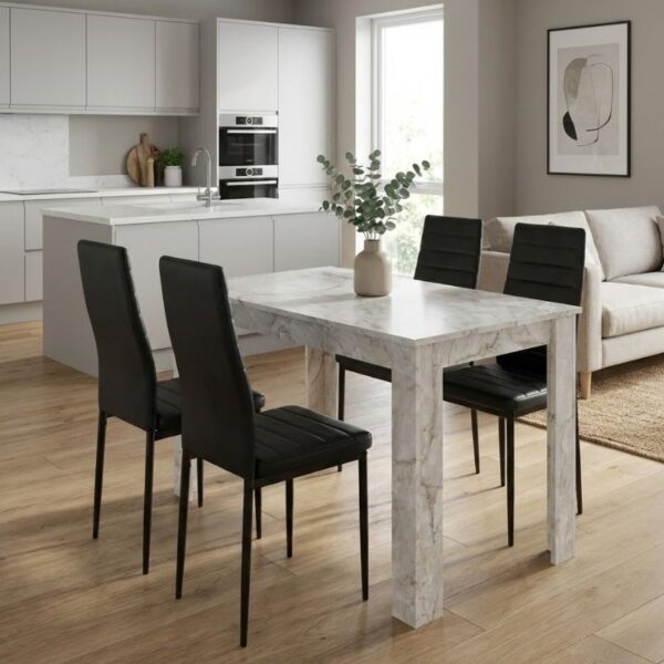 Σετ τραπεζαρία 5τμχ Darlen - Rosa Megapap χρώμα λευκό εφέ μαρμάρου - μαύρο 125x72x74εκ.