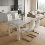 Σετ τραπεζαρία 5τμχ Darlen - Vela Megapap χρώμα λευκό εφέ μαρμάρου - λευκό 125x72x74εκ.