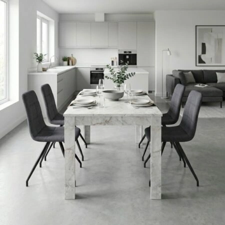 Σετ τραπεζαρία 5τμχ Darlen - Bianca Megapap χρώμα λευκό εφέ μαρμάρου - γκρι 125x72x74εκ.